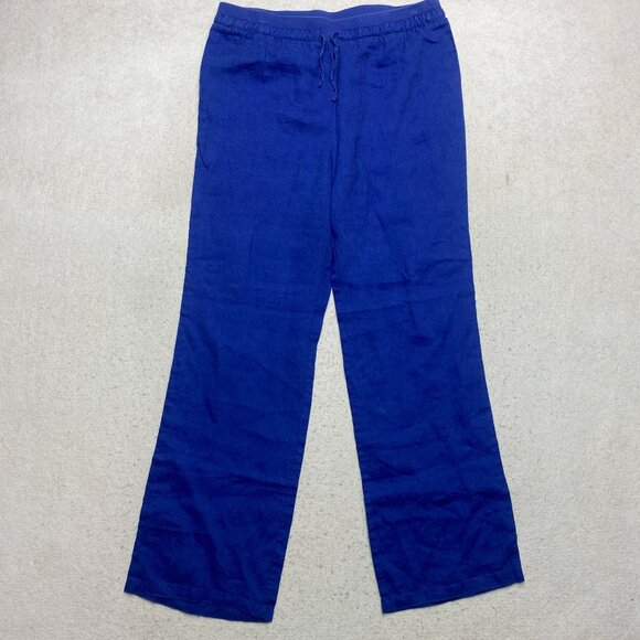 Ellen Tracy Linen Pants Women's M Blue Woven Elastic Waist Boho Pull On - Picture 1 of 7
